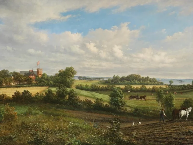 1854-Charles Henrichsen Bremsen - Vista verso il castello di Smidstrup e Øresund